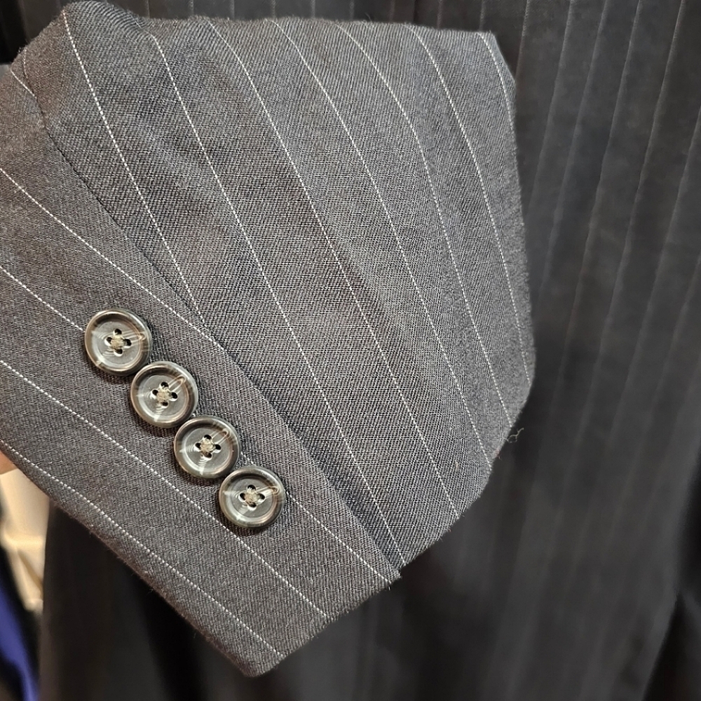 Men's Chaps By Ralph Lauren Wool Charcoal Pinstripe 3 Button Blazer Size 46L - Picture 7 of 9
